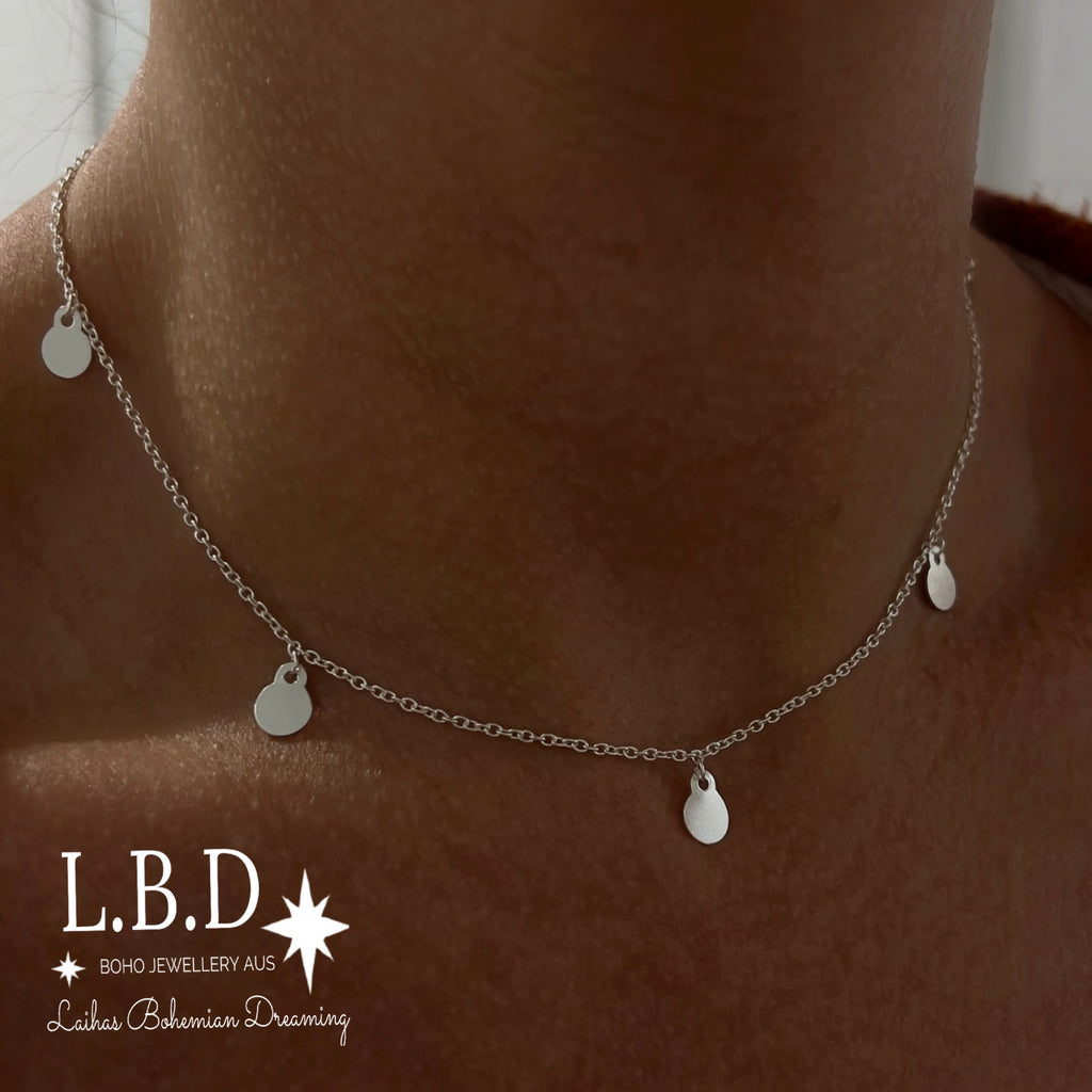 Laihas Sterling Silver Round Disk Choker Necklace Sterling Silver Necklace Laihas Bohemian Dreaming -L.B.D