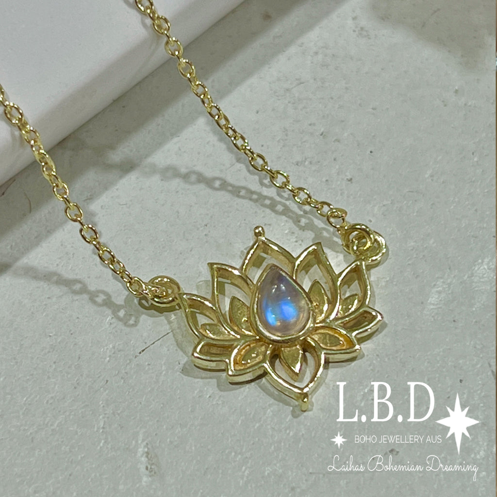 Laihas Lotus Flower Choker Style Moonstone Necklace-Gold Gold Gemstone Necklace Laihas Bohemian Dreaming -L.B.D