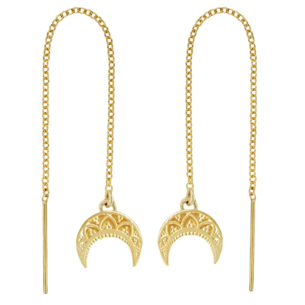 Laihas La Luna Crescent Moon Gold Boho Threader Earrings