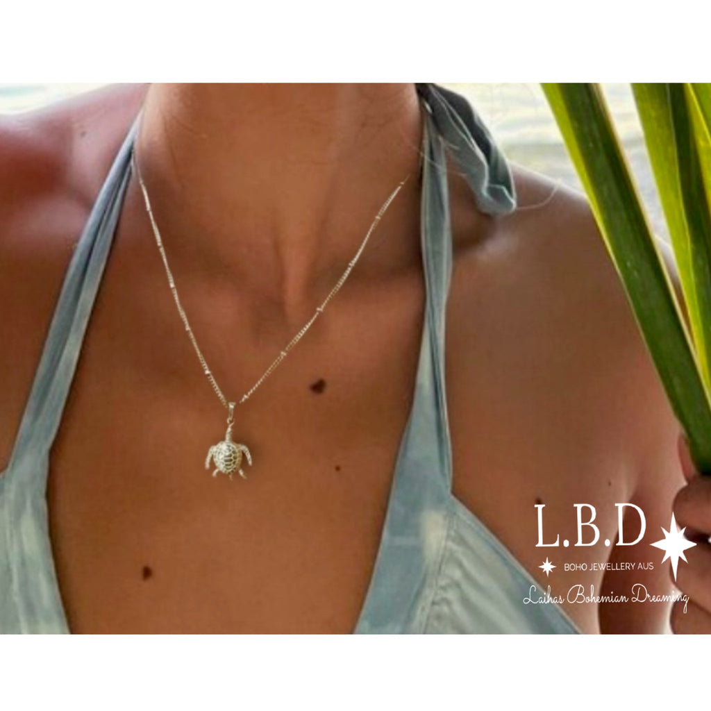 Laihas Home is Where The Heart Is -Turtle Necklace Sterling Silver Necklace Laihas Bohemian Dreaming -L.B.D