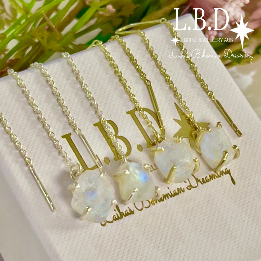 Gold Raw Moonstone Threader Earrings Moonstone earrings Laihas Bohemian Dreaming -L.B.D