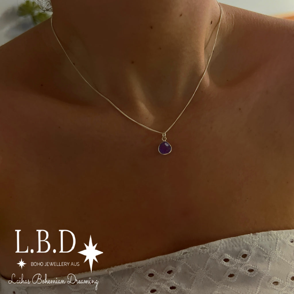 Laihas Raining Hearts Amethyst Necklace Gemstone Sterling Silver necklace Laihas Bohemian Dreaming -L.B.D