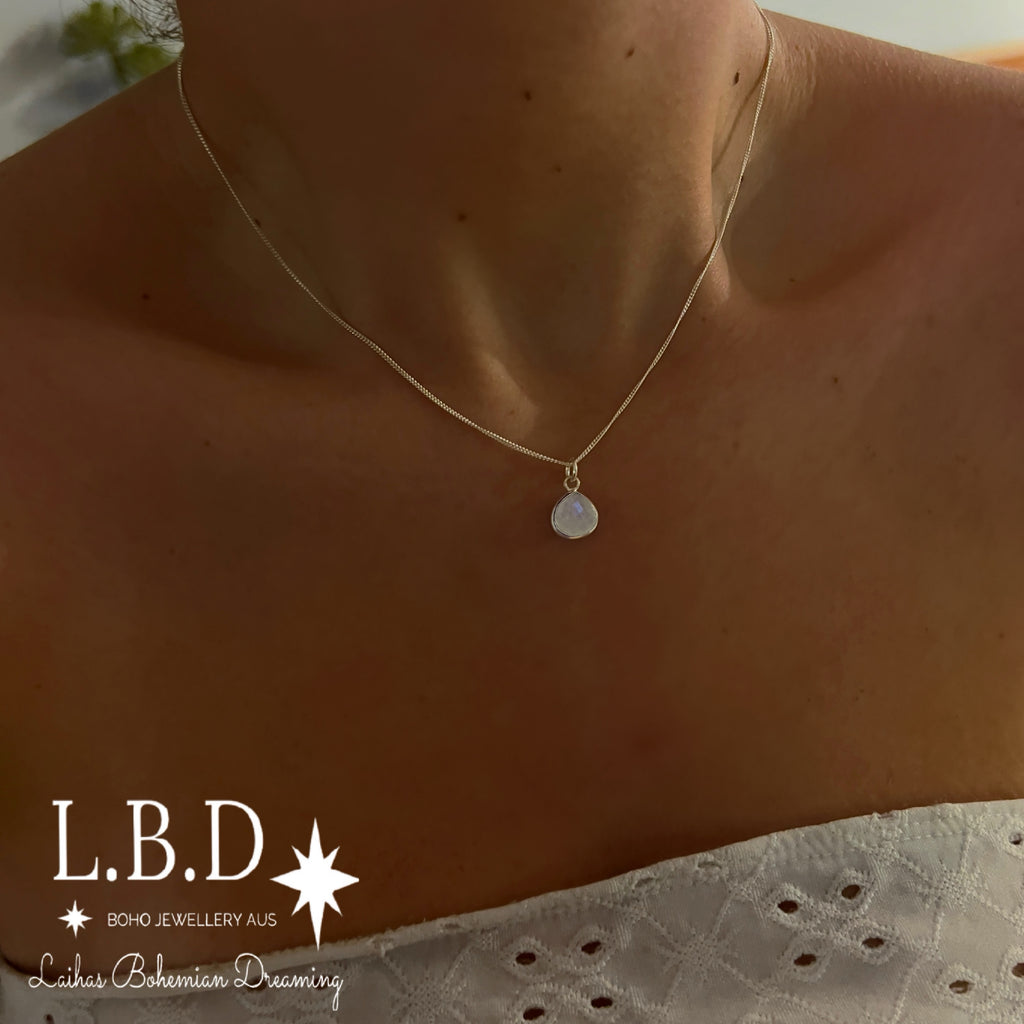 Laihas Raining Hearts Mini Moonstone Necklace Gemstone Sterling Silver necklace Laihas Bohemian Dreaming -L.B.D