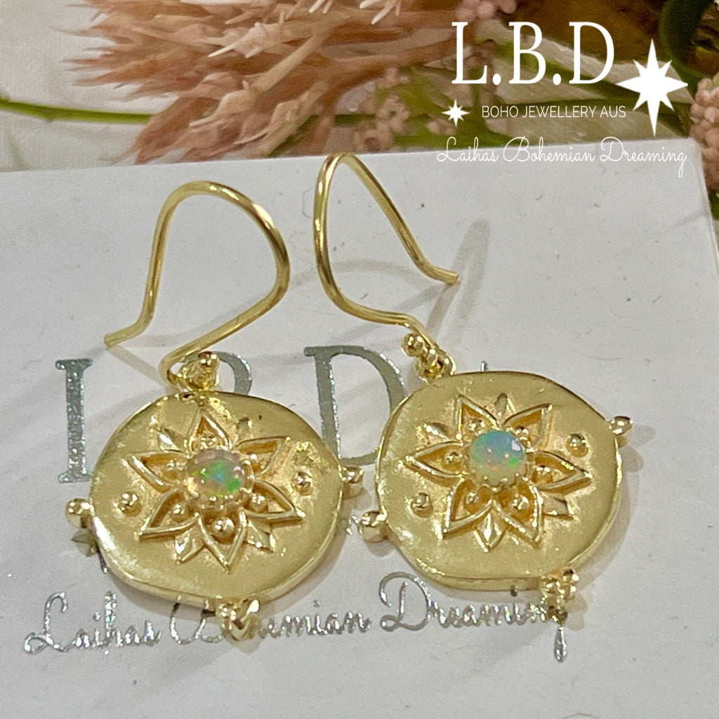 Laihas Large Vera May Gold Opal Earrings Gold Gemstone earrings Laihas Bohemian Dreaming -L.B.D