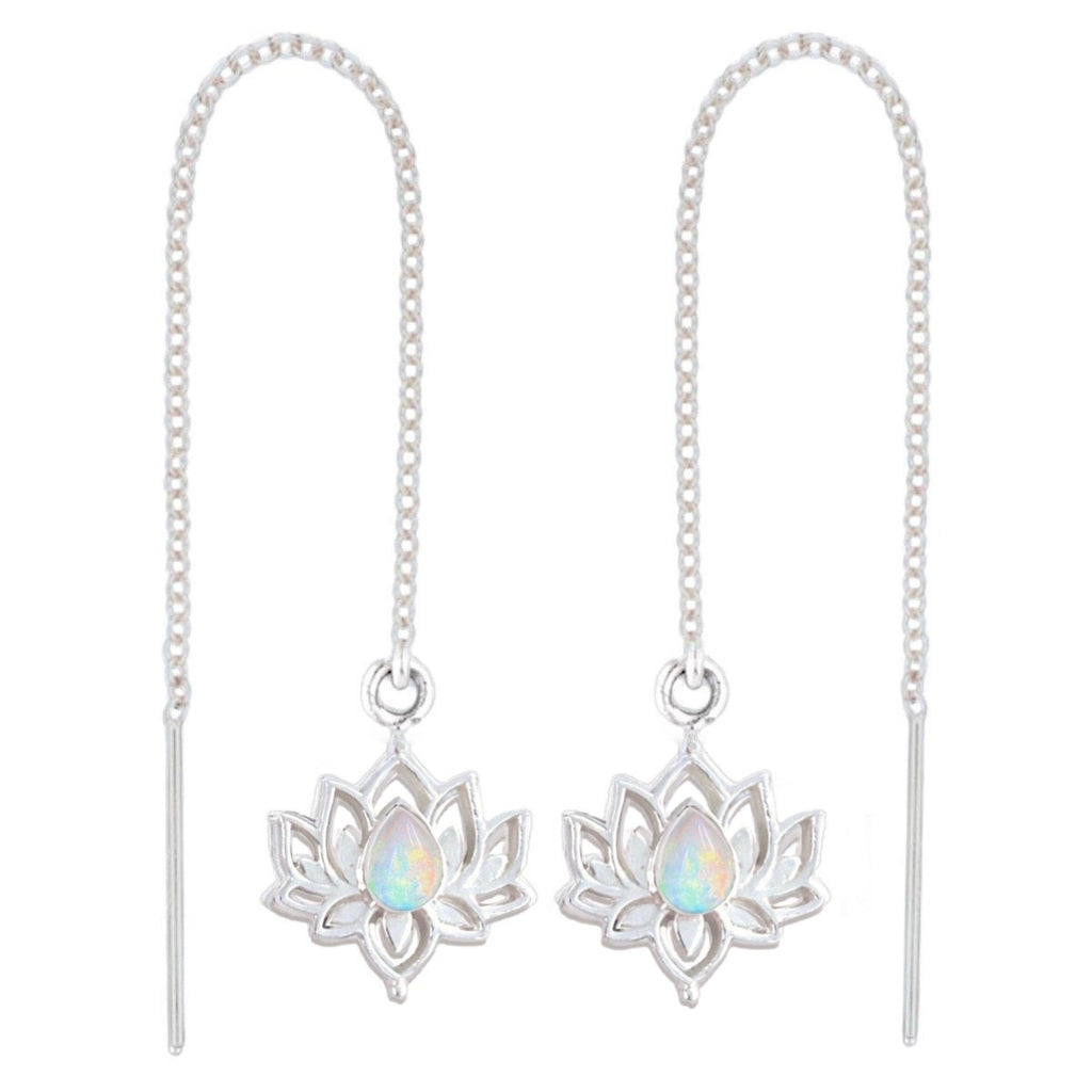 Opulent Lotus Flower Threader Style Opal Earrings Gemstone Sterling Silver Earrings Laihas Bohemian Dreaming -L.B.D