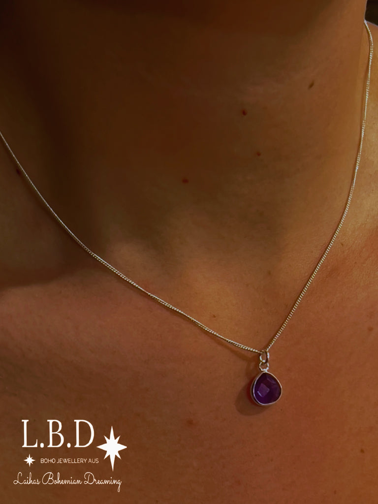 Laihas Raining Hearts Amethyst Necklace Gemstone Sterling Silver necklace Laihas Bohemian Dreaming -L.B.D
