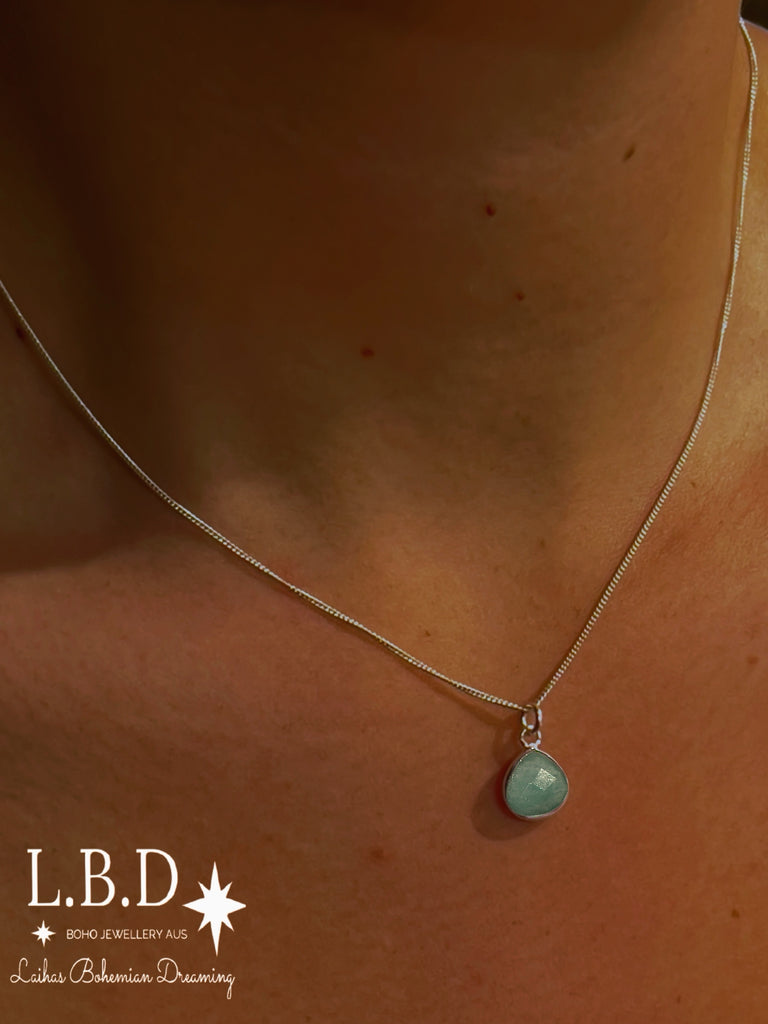 Laihas Raining Hearts Amazonite Necklace Gemstone Sterling Silver necklace Laihas Bohemian Dreaming -L.B.D