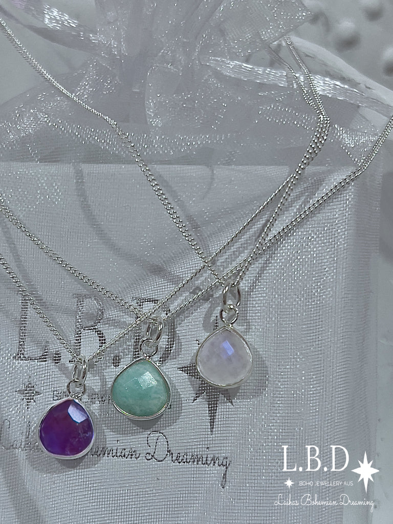 Laihas Raining Hearts Mini Moonstone Necklace Gemstone Sterling Silver necklace Laihas Bohemian Dreaming -L.B.D