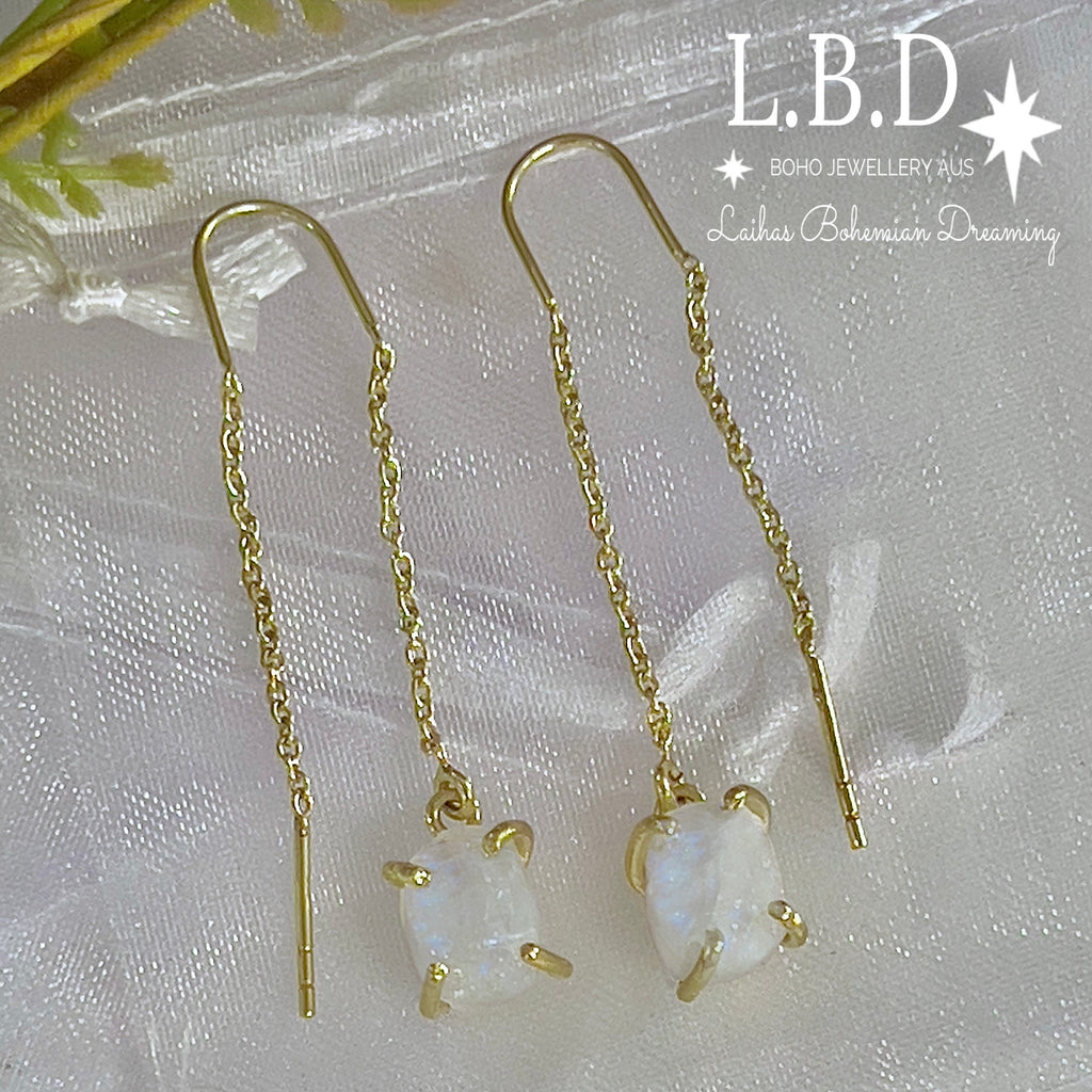Gold Raw Moonstone Threader Earrings Moonstone earrings Laihas Bohemian Dreaming -L.B.D