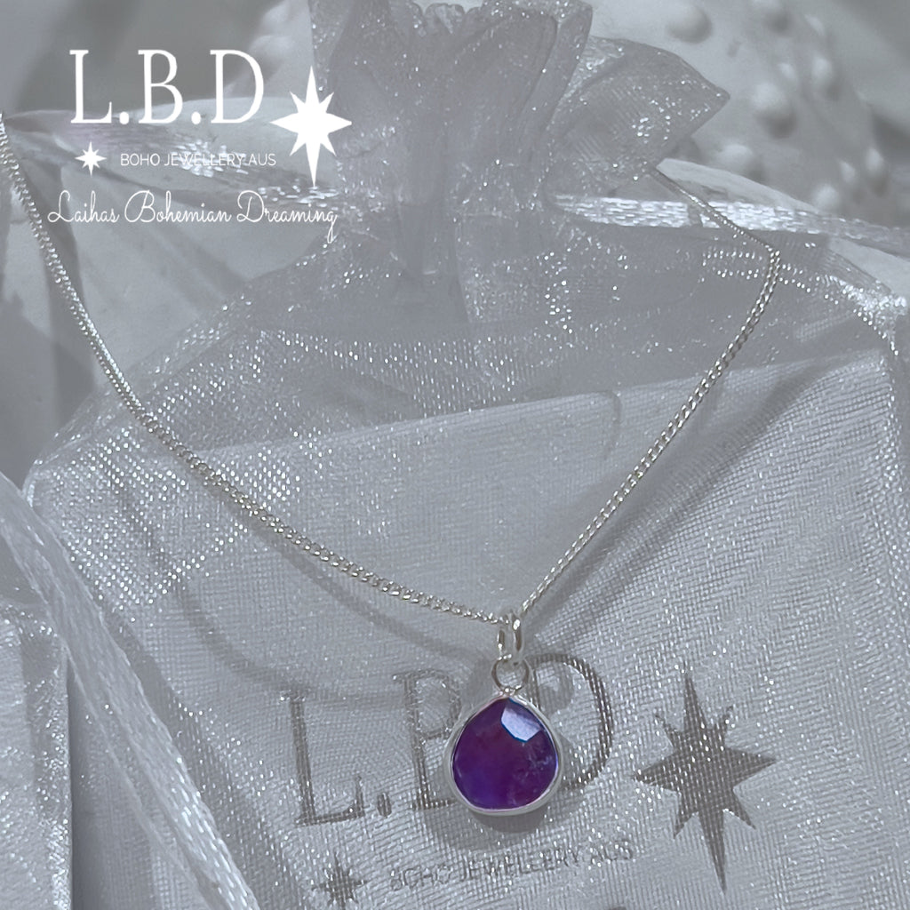 Laihas Raining Hearts Amethyst Necklace Gemstone Sterling Silver necklace Laihas Bohemian Dreaming -L.B.D