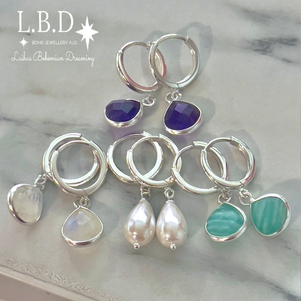 Laihas Pearly Hearts Natural Pearl Hoop Earrings Gemstone Sterling Silver Earrings Laihas Bohemian Dreaming -L.B.D