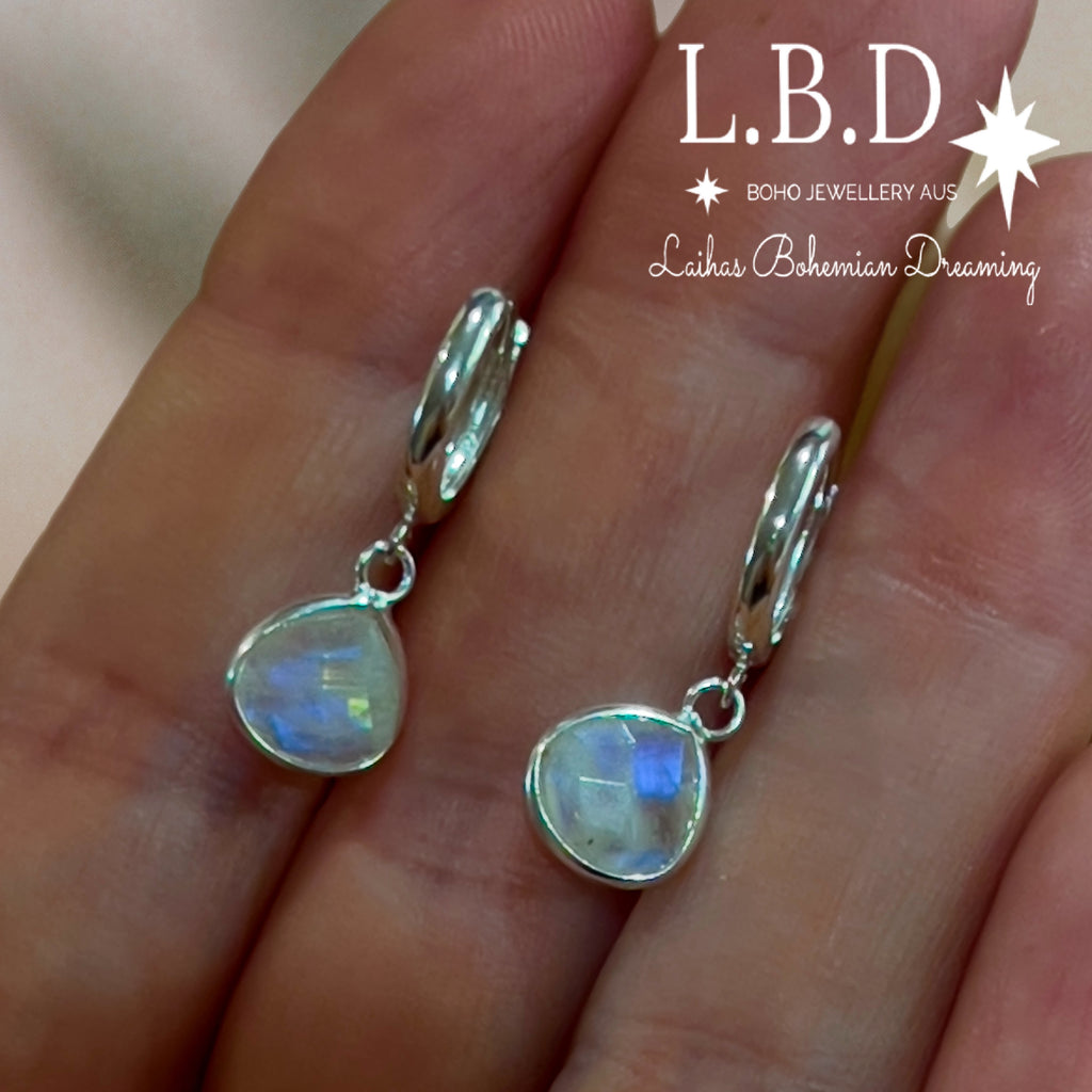 Laihas Raining Hearts Moonstone Hoop Earrings Gemstone Sterling Silver Earrings Laihas Bohemian Dreaming -L.B.D