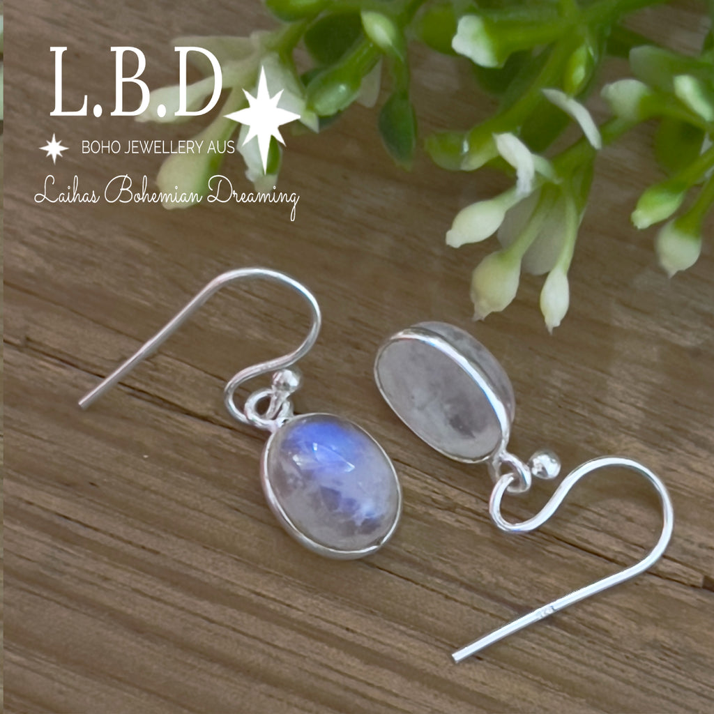 Laihas Petite Oval Moonstone Earrings Gemstone Sterling Silver Earrings Laihas Bohemian Dreaming -L.B.D