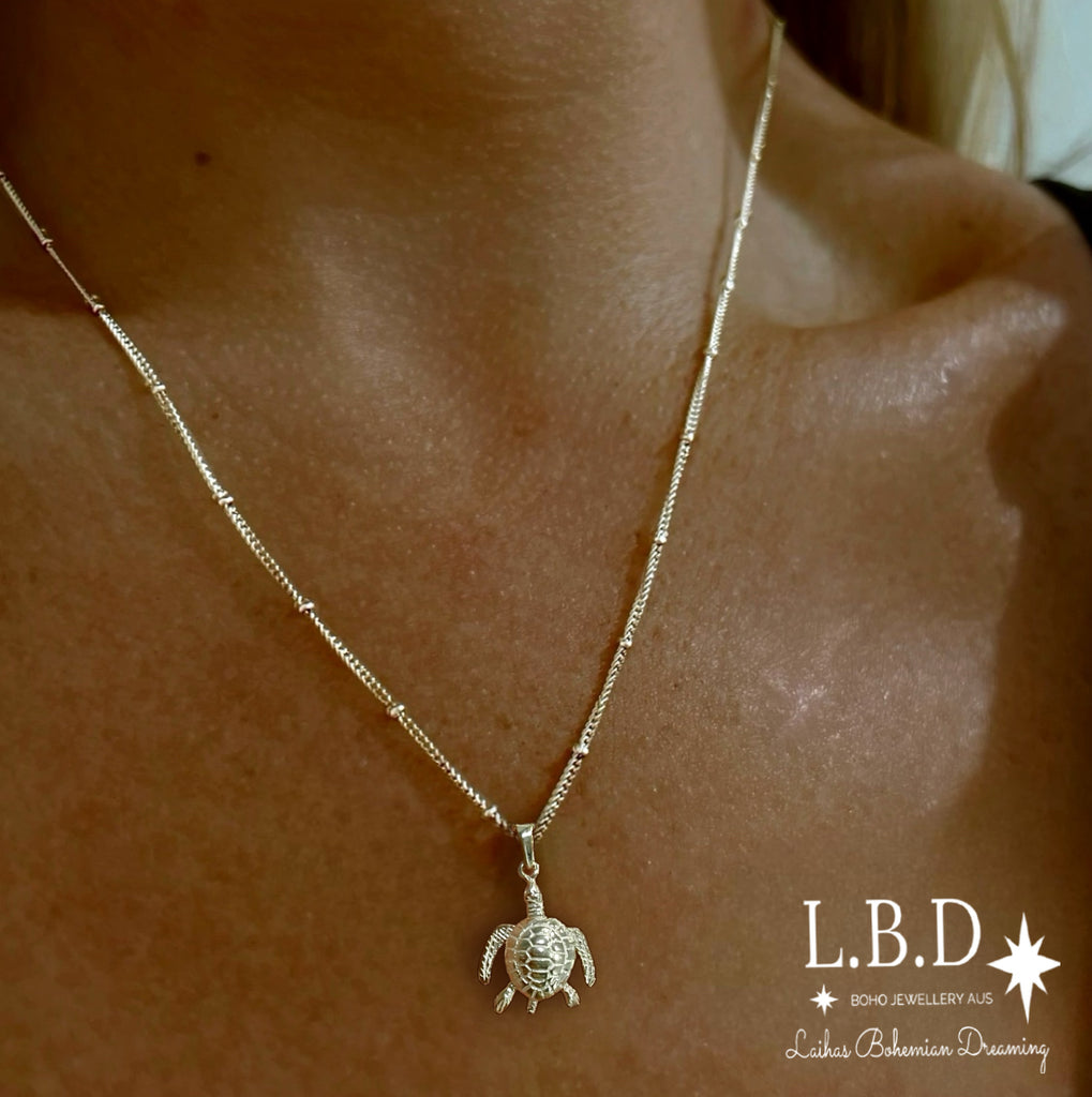 Laihas Home is Where The Heart Is -Turtle Necklace Sterling Silver Necklace Laihas Bohemian Dreaming -L.B.D