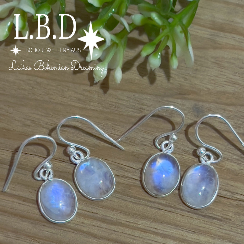 Laihas Petite Oval Moonstone Earrings Gemstone Sterling Silver Earrings Laihas Bohemian Dreaming -L.B.D