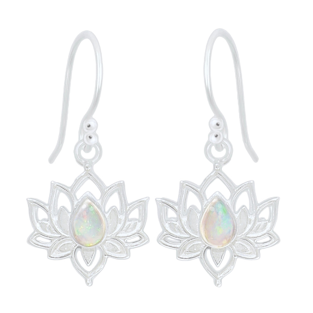 Laihas Opulent Lotus Flower Opal Earrings Gemstone Sterling Silver Earrings Laihas Bohemian Dreaming -L.B.D
