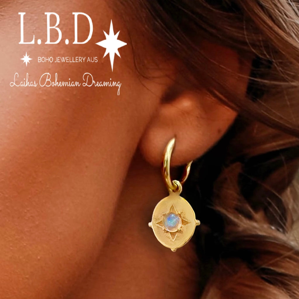 Laihas Hope & Guiding Light Gold Moonstone Hoop Earrings Gold Gemstone earrings Laihas Bohemian Dreaming -L.B.D