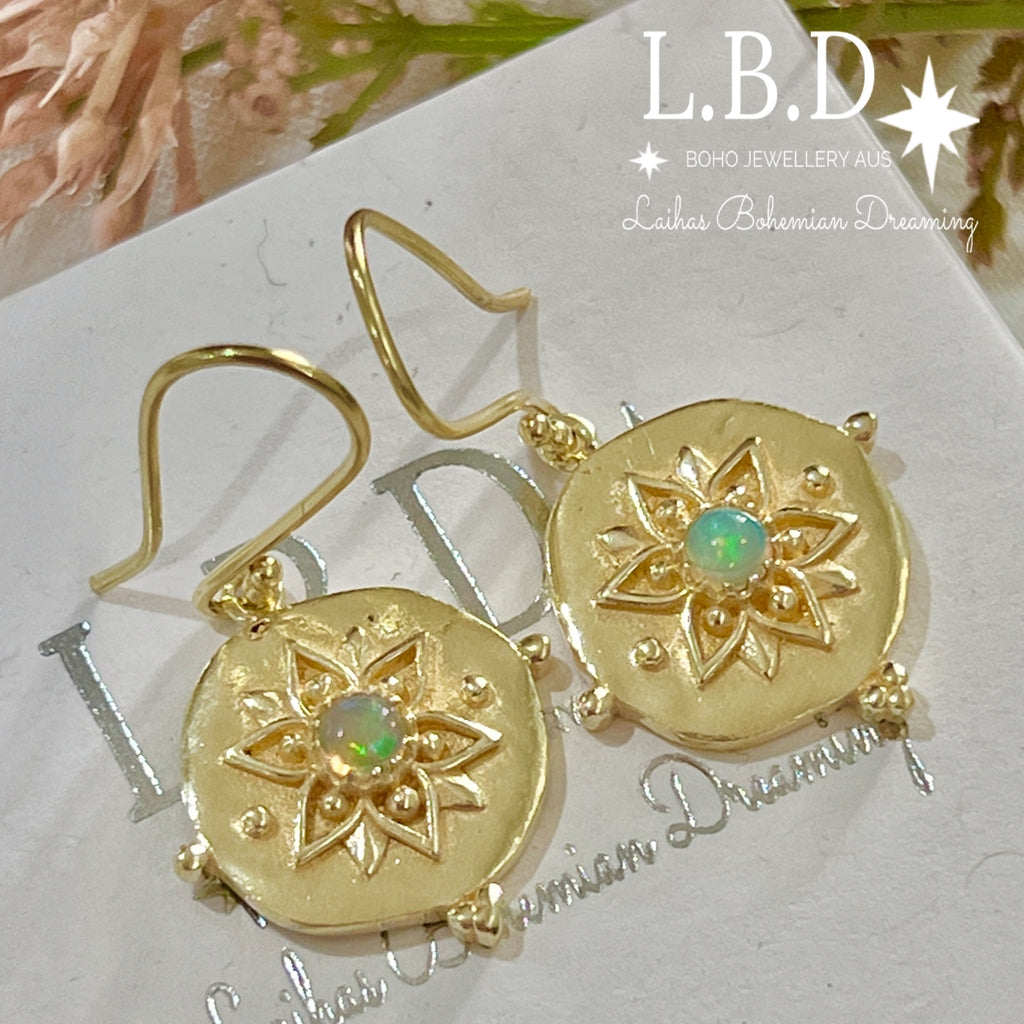 Laihas Large Vera May Gold Opal Earrings Gold Gemstone earrings Laihas Bohemian Dreaming -L.B.D