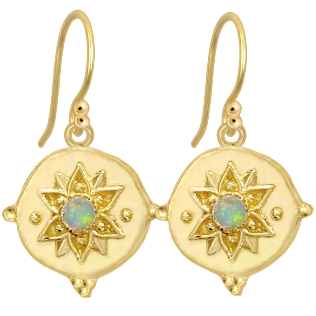 Laihas Large Vera May Gold Opal Earrings Gold Gemstone earrings Laihas Bohemian Dreaming -L.B.D