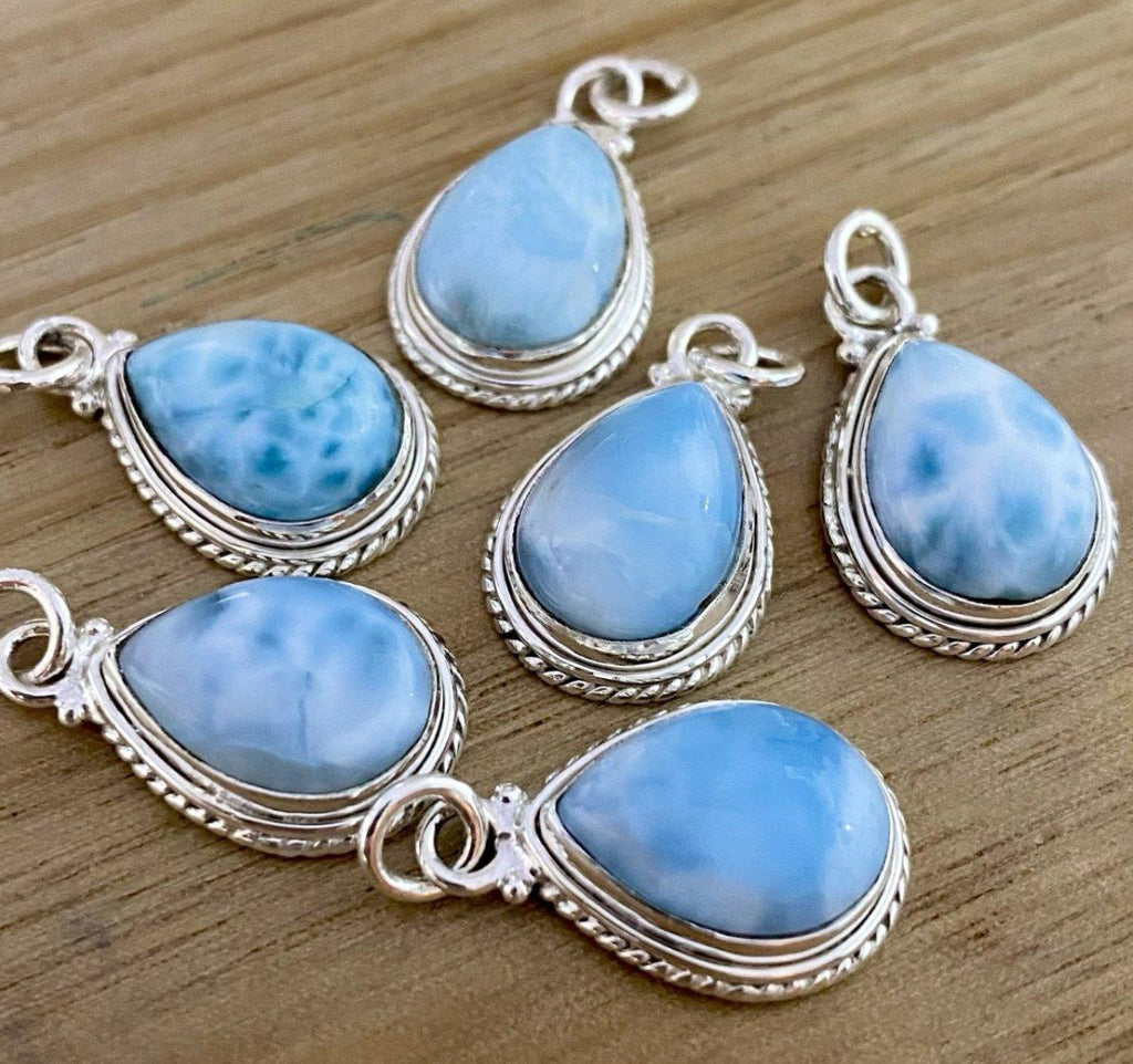 Laihas Twisted Raindrop Larimar Earrings Gemstone Sterling Silver Earrings Laihas Bohemian Dreaming -L.B.D