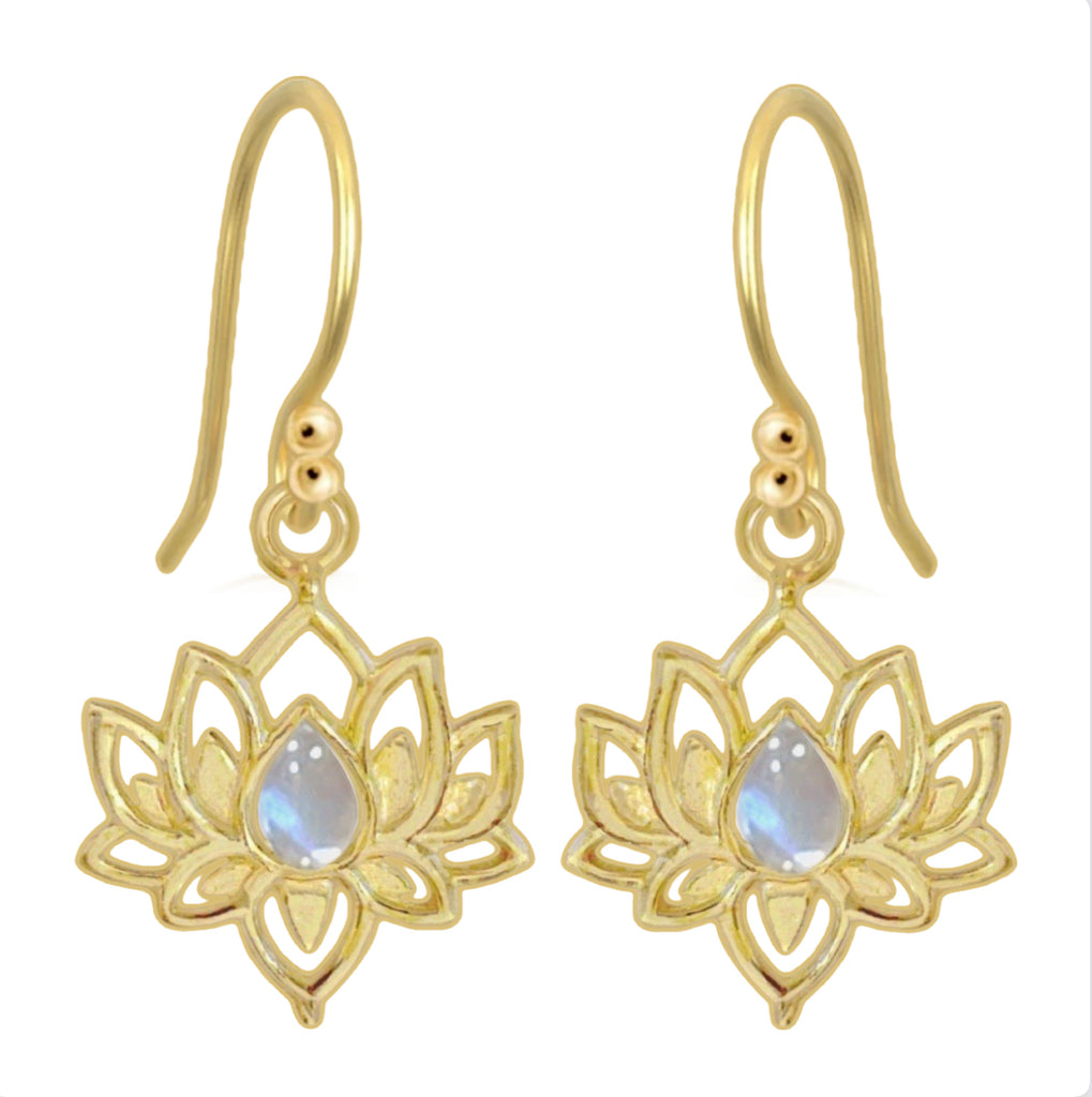 Laihas Opulent Lotus Flower Gold Moonstone Earrings Gold Gemstone earrings Laihas Bohemian Dreaming -L.B.D