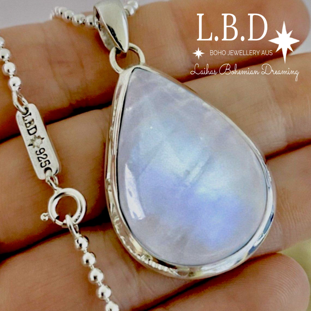Laihas Classic Chic Raindrop XLARGE Moonstone Necklace Gemstone Sterling Silver necklace Laihas Bohemian Dreaming -L.B.D