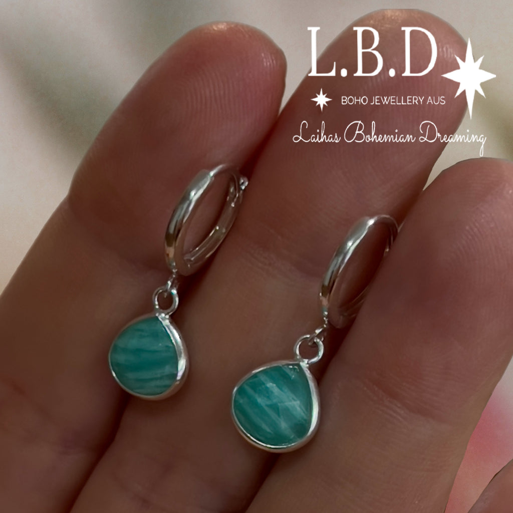 Laihas Raining Hearts Amazonite Hoop Earrings Gemstone Sterling Silver Earrings Laihas Bohemian Dreaming -L.B.D