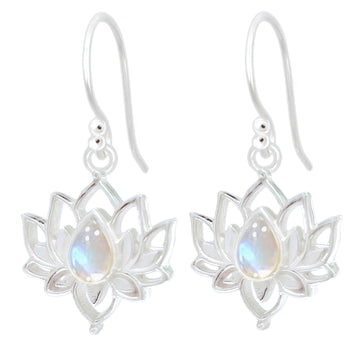 Laihas Opulent Lotus Flower Moonstone Earrings Gemstone Sterling Silver Earrings Laihas Bohemian Dreaming -L.B.D