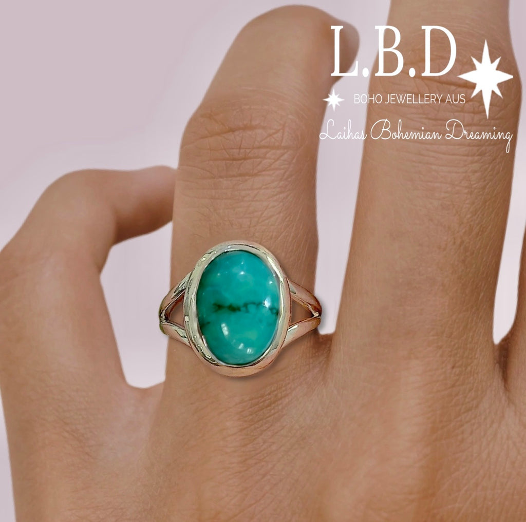 Laihas Oval Turquoise Ring Gemstone Sterling Silver Ring Laihas Bohemian Dreaming -L.B.D