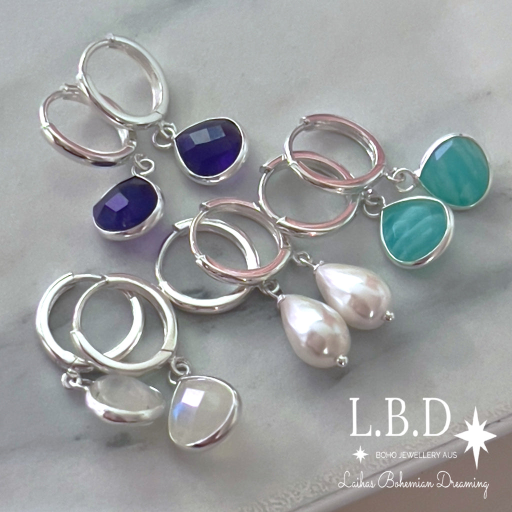 Laihas Pearly Hearts Natural Pearl Hoop Earrings Gemstone Sterling Silver Earrings Laihas Bohemian Dreaming -L.B.D