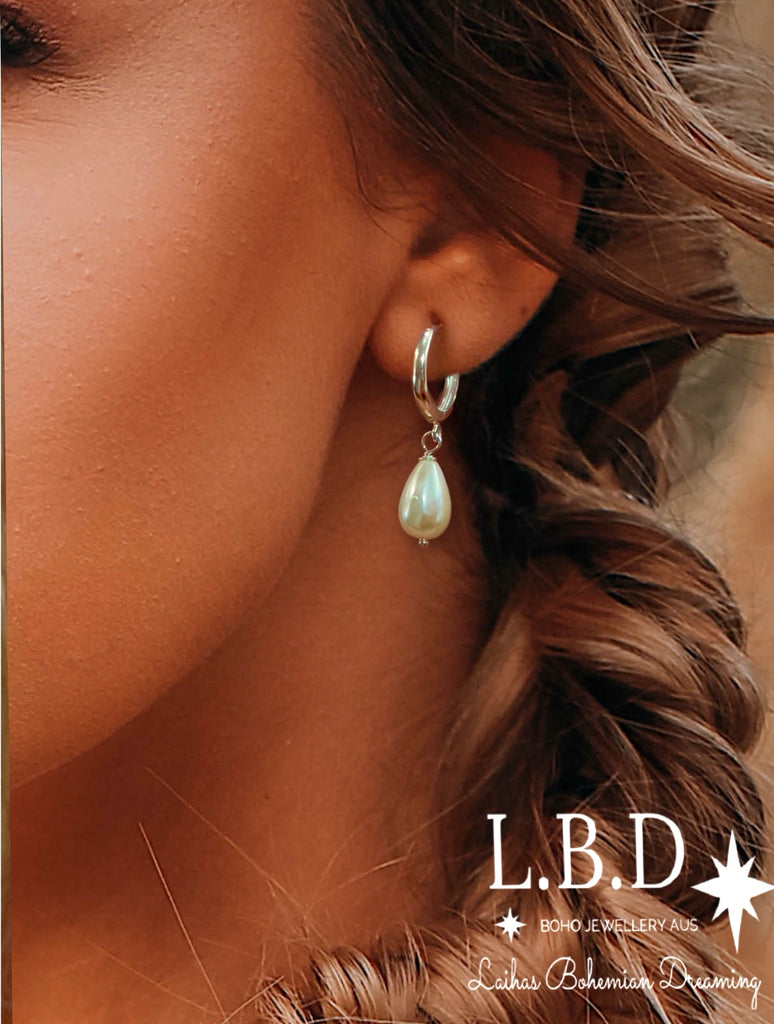 Laihas Pearly Hearts Natural Pearl Hoop Earrings Gemstone Sterling Silver Earrings Laihas Bohemian Dreaming -L.B.D