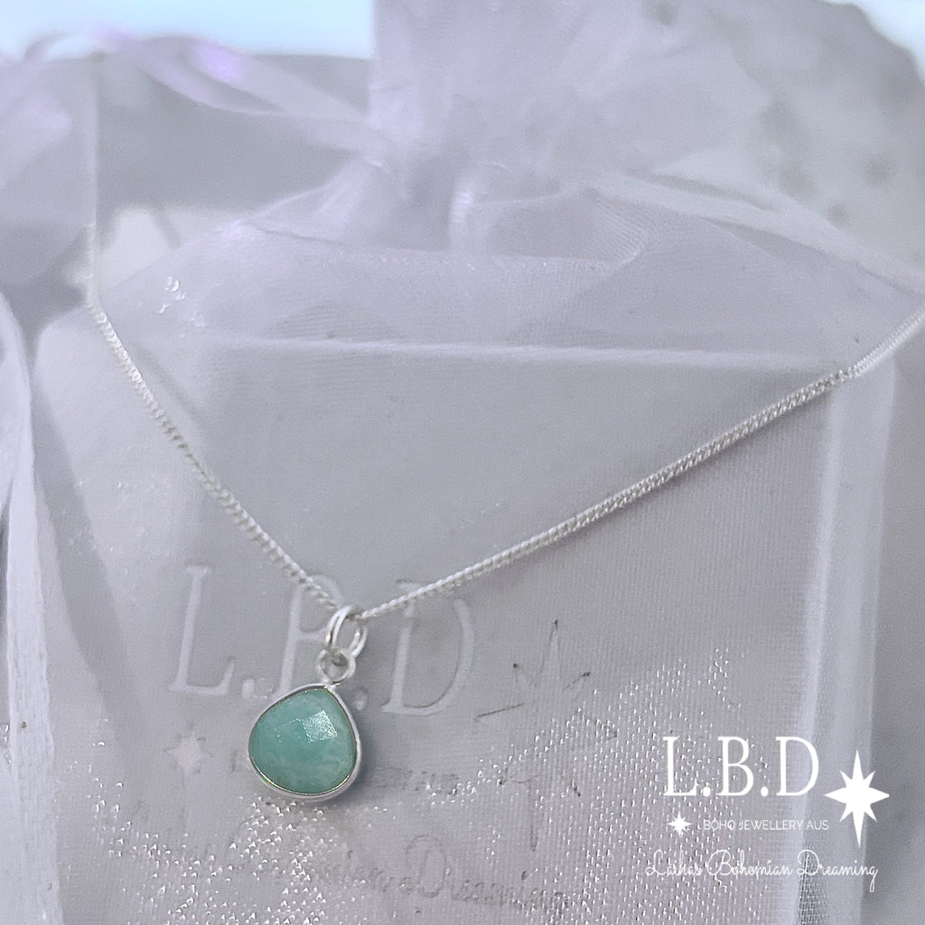 Laihas Raining Hearts Amazonite Necklace Gemstone Sterling Silver necklace Laihas Bohemian Dreaming -L.B.D