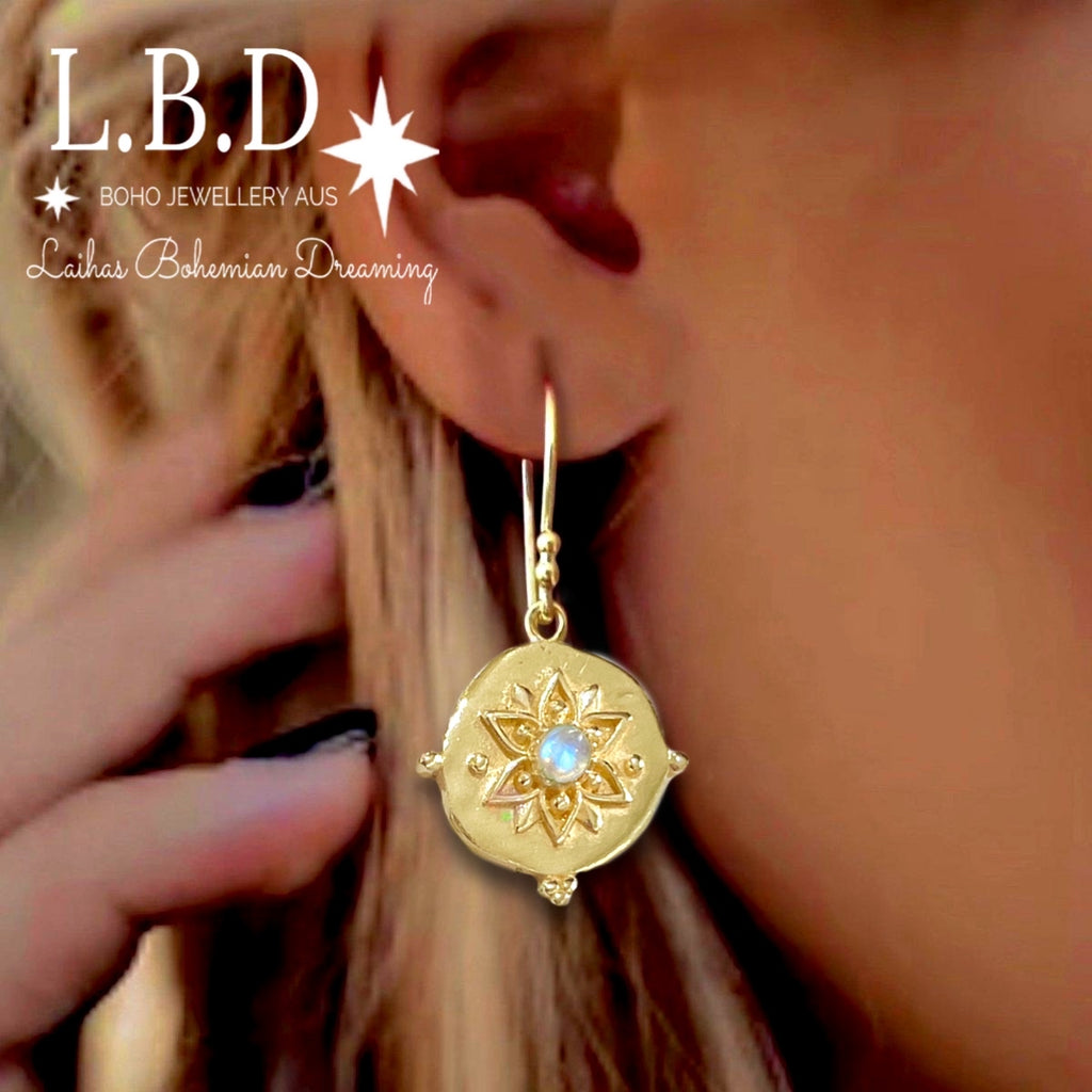 Laihas Large Vera May Gold Moonstone Earrings Gold Gemstone earrings Laihas Bohemian Dreaming -L.B.D