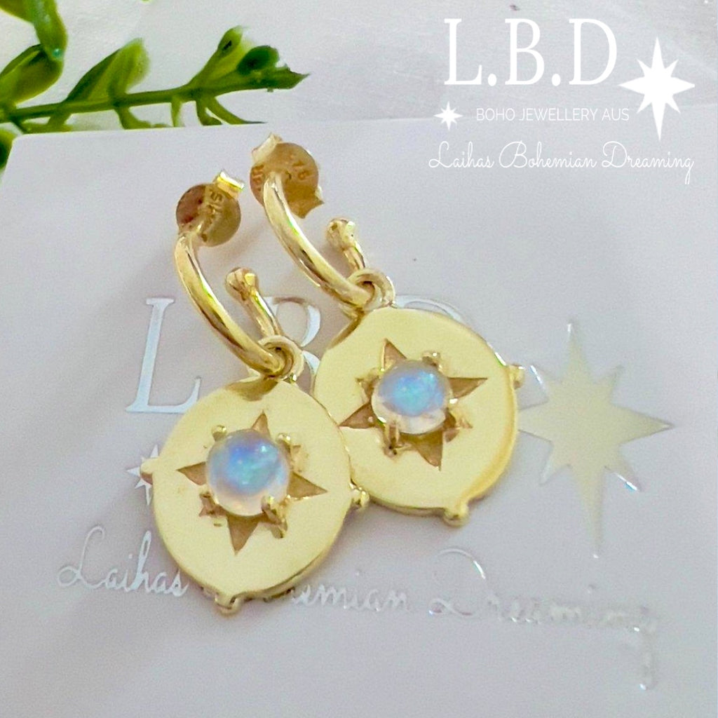 Laihas Hope & Guiding Light Gold Moonstone Hoop Earrings Gold Gemstone earrings Laihas Bohemian Dreaming -L.B.D