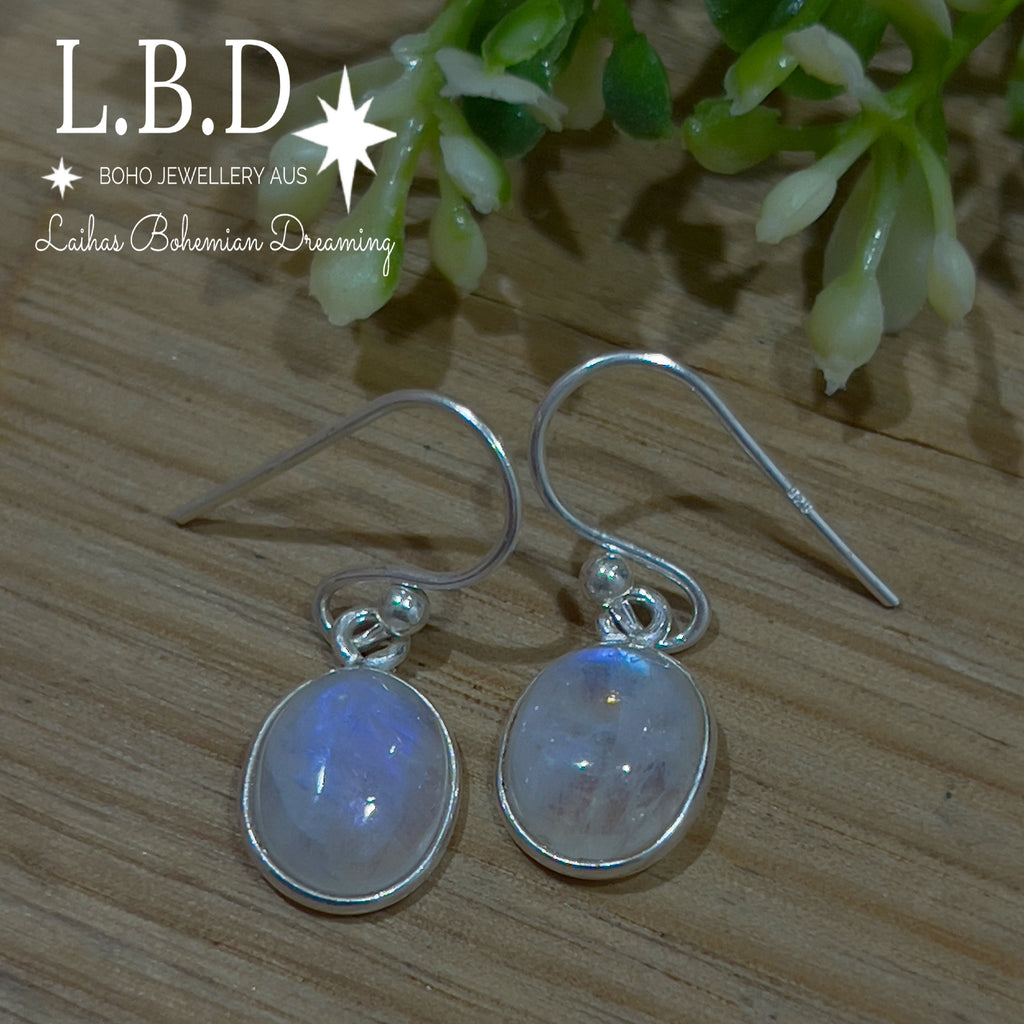 Laihas Petite Oval Moonstone Earrings Gemstone Sterling Silver Earrings Laihas Bohemian Dreaming -L.B.D