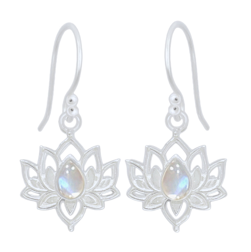 Laihas Opulent Lotus Flower Moonstone Earrings Gemstone Sterling Silver Earrings Laihas Bohemian Dreaming -L.B.D