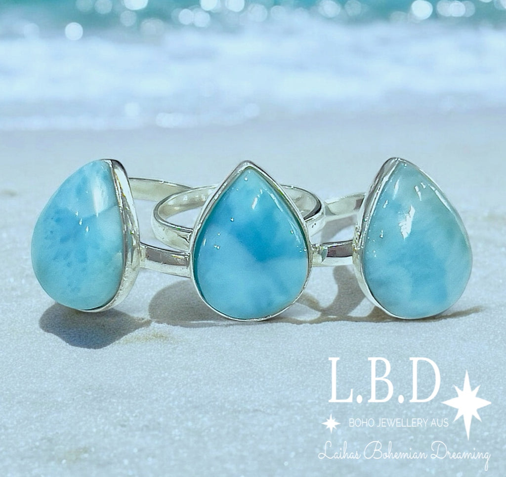 Laihas Rejuvenating Larimar Ring Gemstone Sterling Silver Ring Laihas Bohemian Dreaming -L.B.D