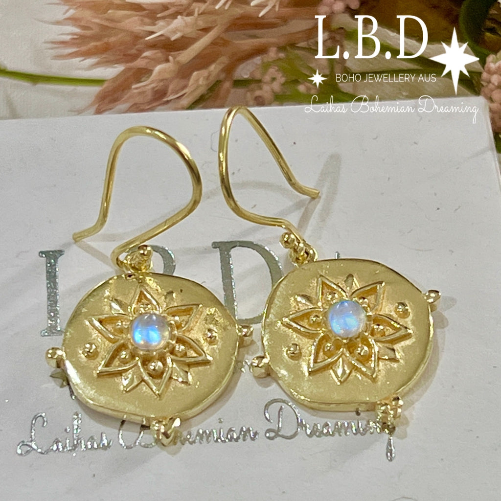 Laihas Large Vera May Gold Moonstone Earrings Gold Gemstone earrings Laihas Bohemian Dreaming -L.B.D