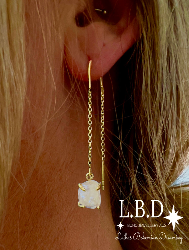 Gold Raw Moonstone Threader Earrings Moonstone earrings Laihas Bohemian Dreaming -L.B.D