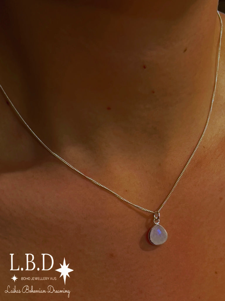 Laihas Raining Hearts Mini Moonstone Necklace Gemstone Sterling Silver necklace Laihas Bohemian Dreaming -L.B.D