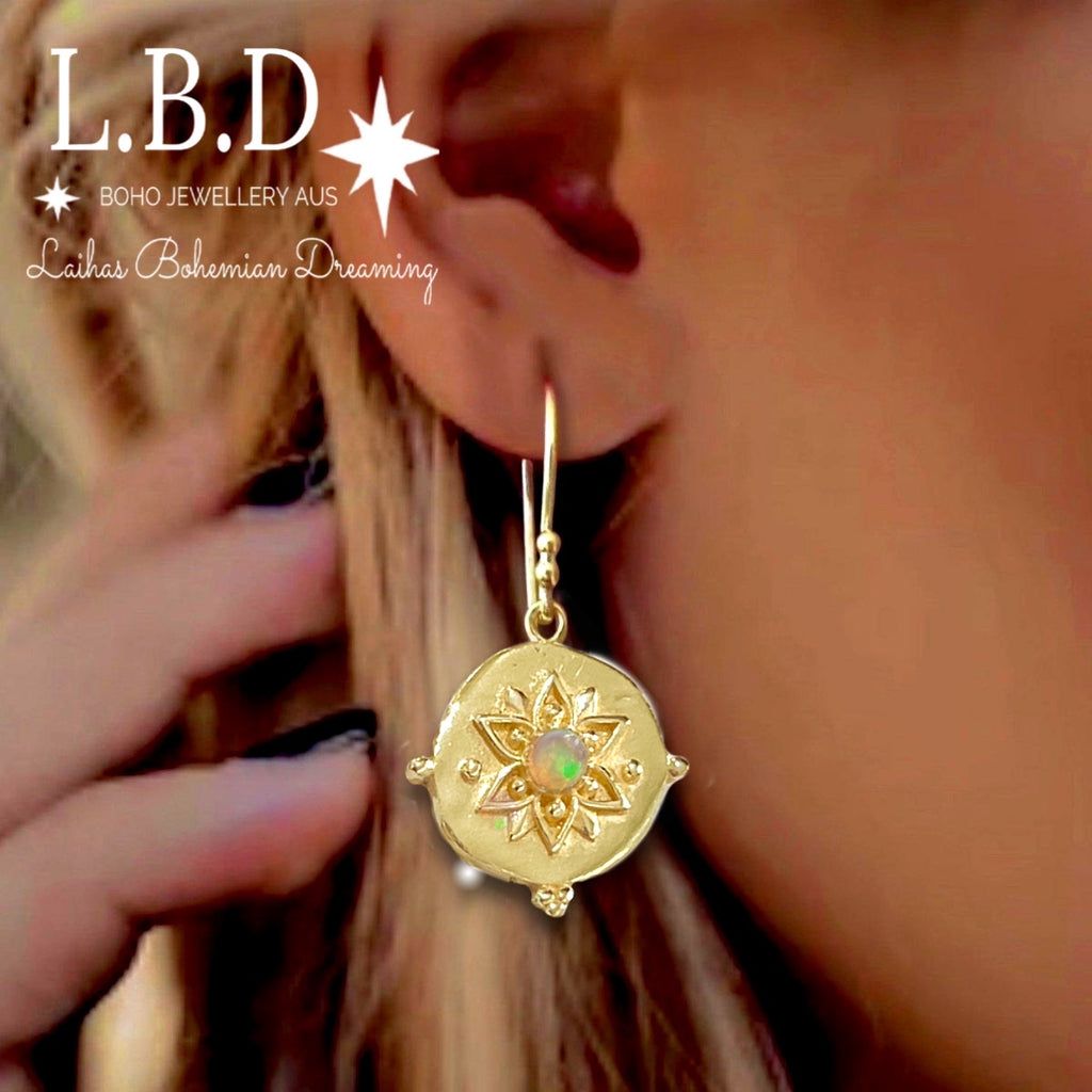 Laihas Large Vera May Gold Opal Earrings Gold Gemstone earrings Laihas Bohemian Dreaming -L.B.D