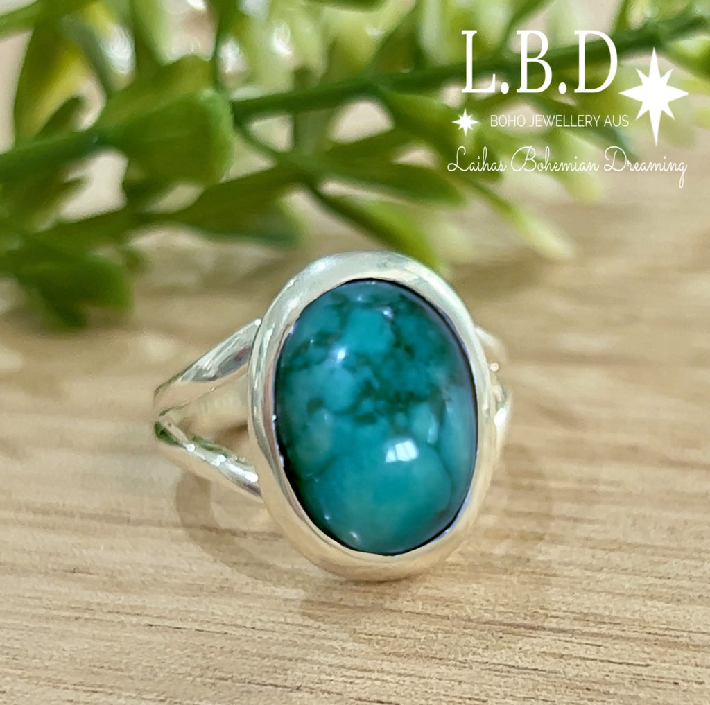 Laihas Oval Turquoise Ring Gemstone Sterling Silver Ring Laihas Bohemian Dreaming -L.B.D