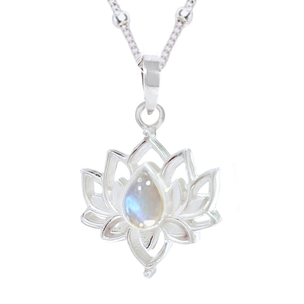 Laihas Opulent Lotus Flower Moonstone Necklace Gemstone Sterling Silver necklace Laihas Bohemian Dreaming -L.B.D