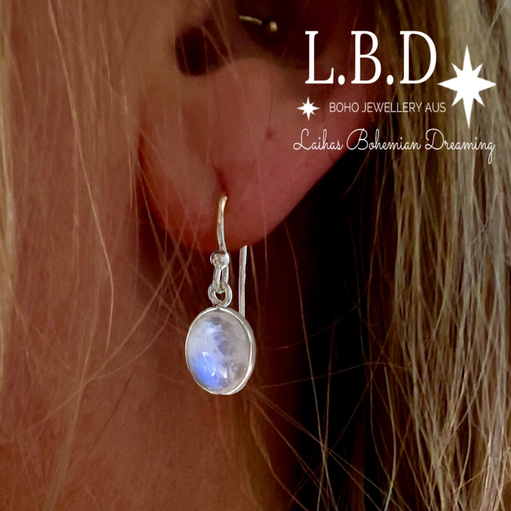 Laihas Petite Oval Moonstone Earrings Gemstone Sterling Silver Earrings Laihas Bohemian Dreaming -L.B.D