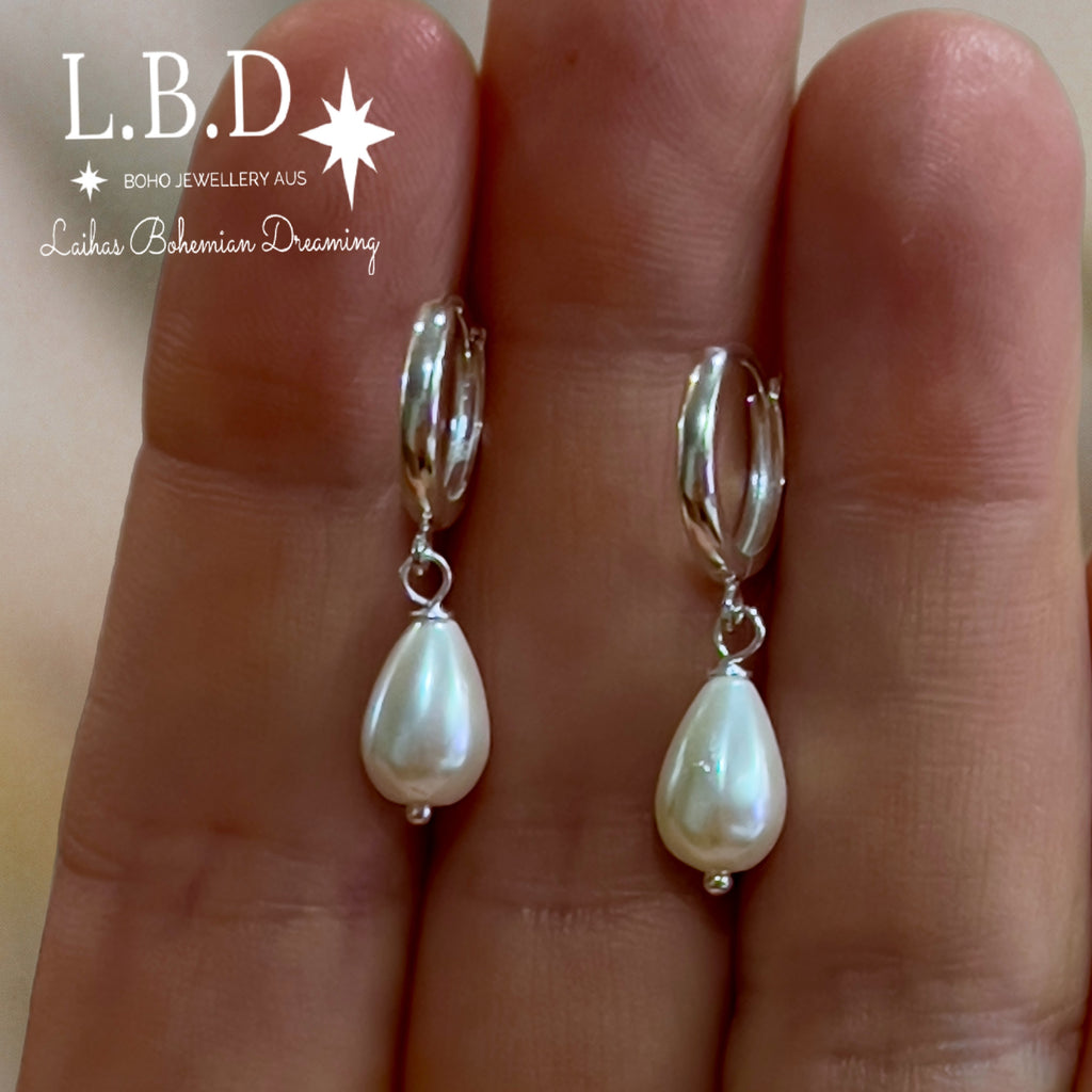 Laihas Pearly Hearts Natural Pearl Hoop Earrings Gemstone Sterling Silver Earrings Laihas Bohemian Dreaming -L.B.D