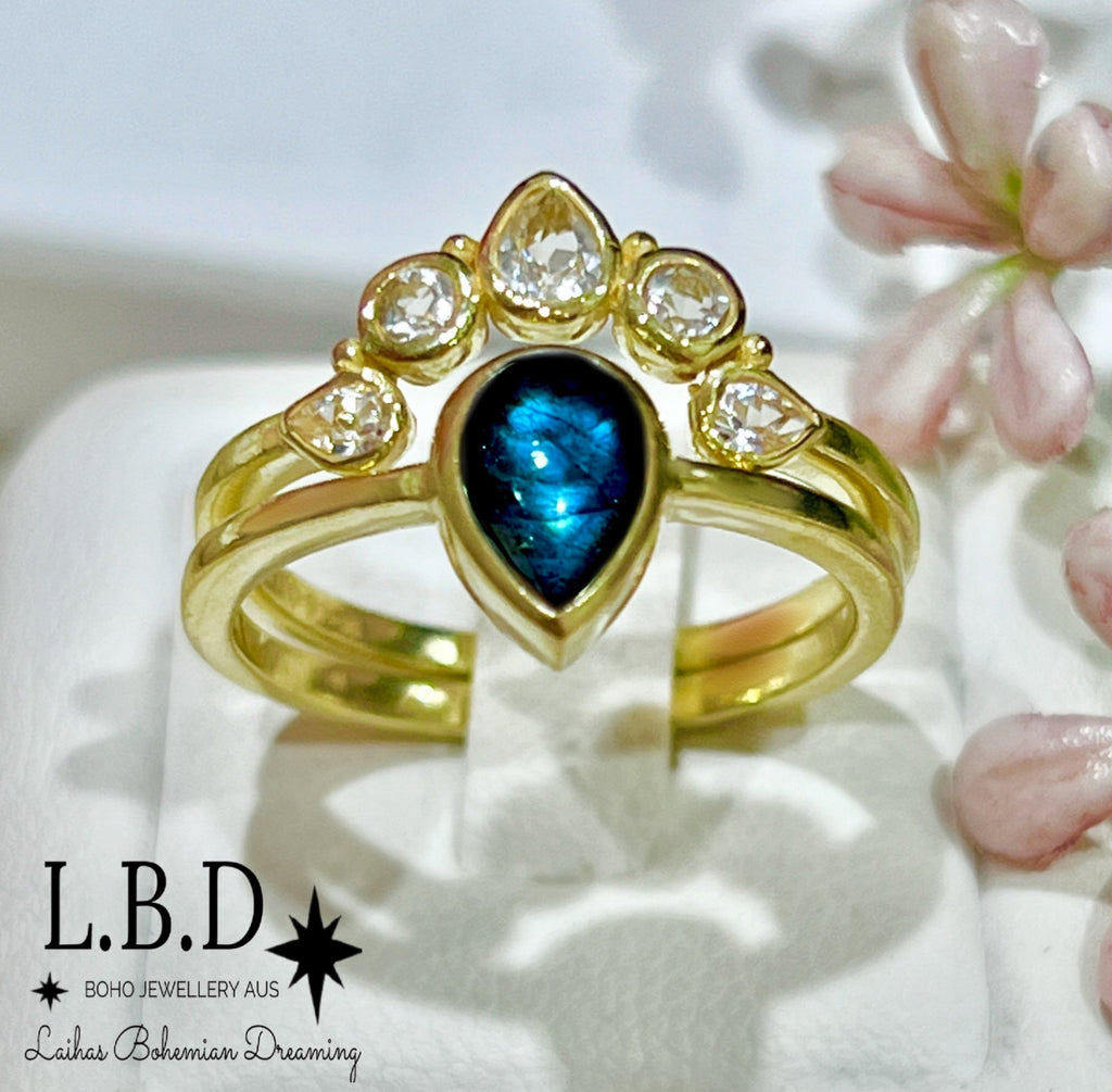 Laihas Queen Of Cups Gold, Genuine White Topaz Eternity Ring Gemstone Gold Ring Laihas Bohemian Dreaming -L.B.D