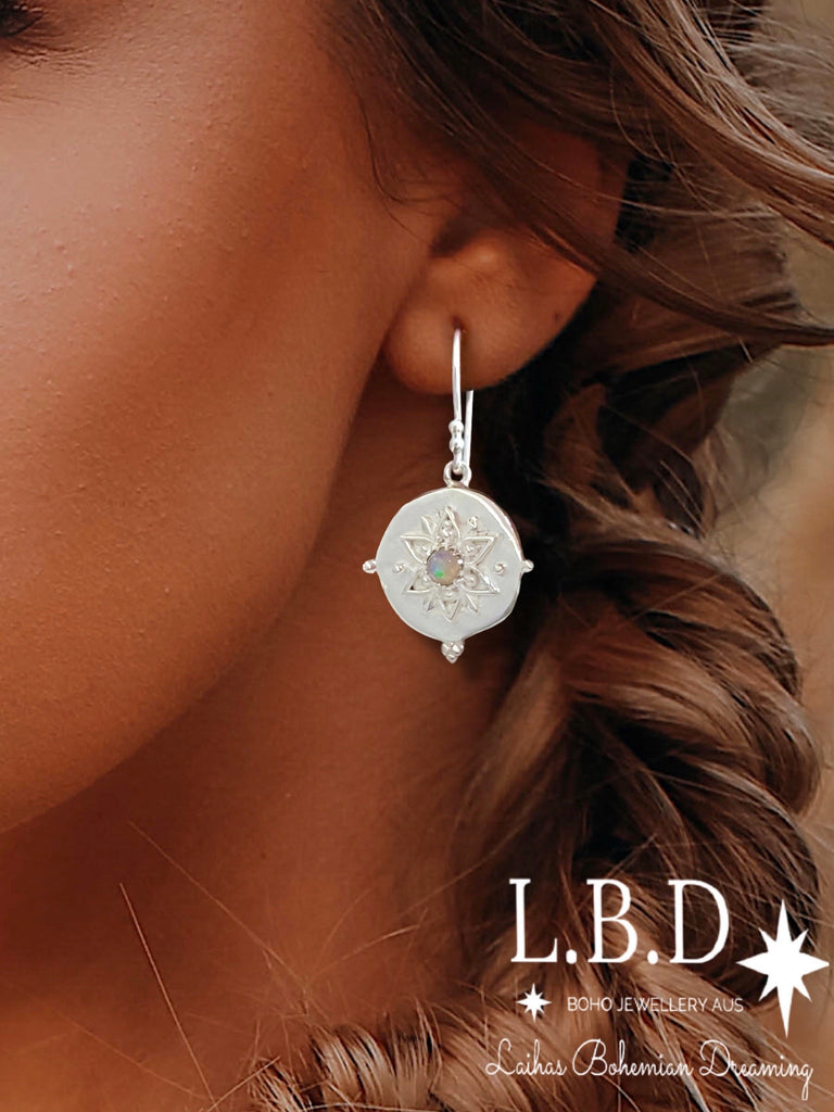 Laihas Large Vera May Opal Earrings Gemstone Sterling Silver Earrings Laihas Bohemian Dreaming -L.B.D