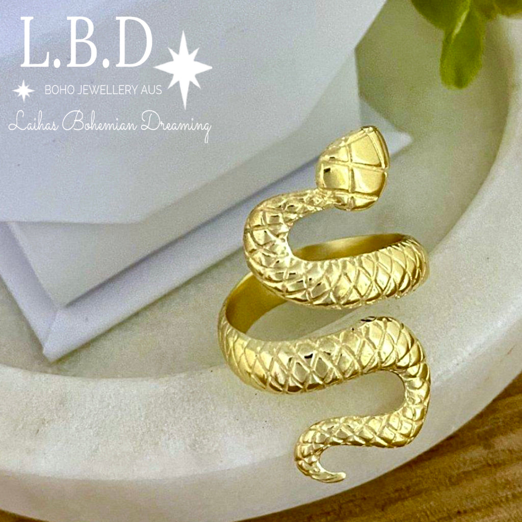 Gold boho ring- gold snake ring