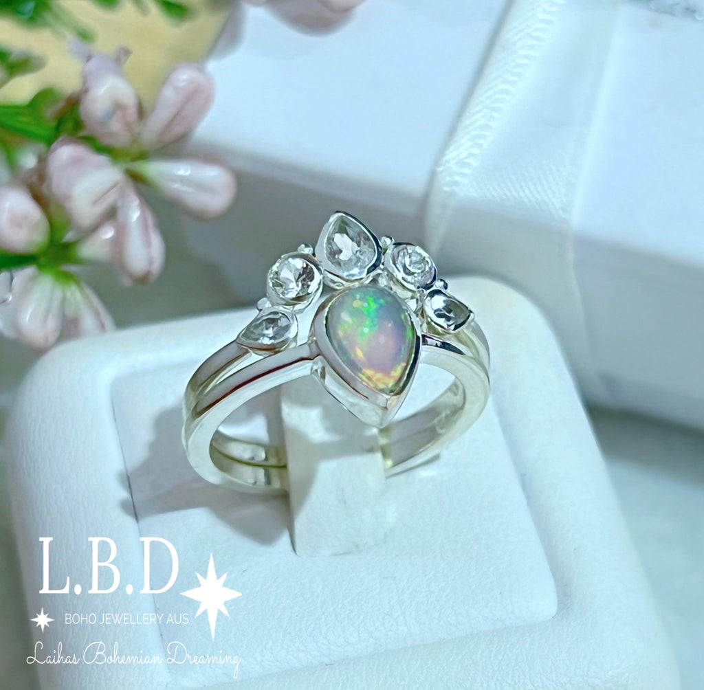 Laihas Queen Of Cups Genuine White Topaz Eternity Ring Gemstone Sterling Silver Ring Laihas Bohemian Dreaming -L.B.D