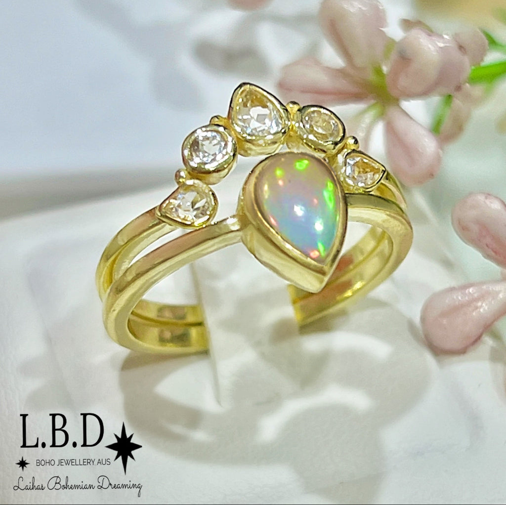 Laihas Queen Of Cups Gold, Genuine White Topaz Eternity Ring Gemstone Gold Ring Laihas Bohemian Dreaming -L.B.D